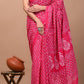 Red White Pattern Printed Handloom Cotton Mulmul Saree