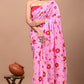 Pink Red Yellow Green (Multicolor) Floral Printed Handloom Cotton Mulmul Saree