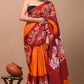 Red & Orange Printed Handloom Cotton Mulmul Saree