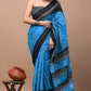 Blue & Black Printed Handloom Cotton Mulmul Saree