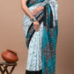 Light Green Printed Handloom Cotton Mulmul Saree