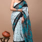 Light Green Printed Handloom Cotton Mulmul Saree