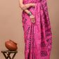 Pink Printed Handloom Cotton Mulmul Saree