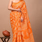 Orange Printed Handloom Cotton Mulmul Saree