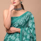 Rama Green Block Printed Handloom Cotton Mulmul Saree