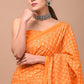 Orange Printed Handloom Cotton Mulmul Saree