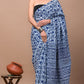 Navy Blue Printed Handloom Cotton Mulmul Saree