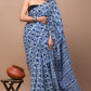 Navy Blue Printed Handloom Cotton Mulmul Saree