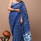 Blue Printed Handloom Cotton Mulmul Saree