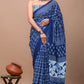 Blue Printed Handloom Cotton Mulmul Saree