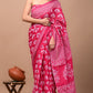 Pink Printed Handloom Cotton Mulmul Saree