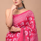 Pink Printed Handloom Cotton Mulmul Saree