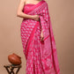 Pink Printed Handloom Cotton Mulmul Saree