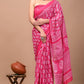 Pink Printed Handloom Cotton Mulmul Saree