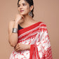 Red & White Printed Handloom Cotton Mulmul Saree