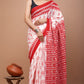 Red & White Printed Handloom Cotton Mulmul Saree