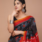 Black & Red Printed Handloom Cotton Mulmul Saree