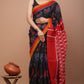 Black & Red Printed Handloom Cotton Mulmul Saree