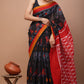 Black & Red Printed Handloom Cotton Mulmul Saree