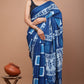 Blue Printed Handloom Cotton Mulmul Saree