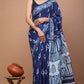 Blue Printed Handloom Cotton Mulmul Saree