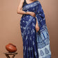 Blue Printed Handloom Cotton Mulmul Saree