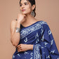 Blue Printed Handloom Cotton Mulmul Saree