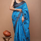 Blue Printed Handloom Cotton Mulmul Saree