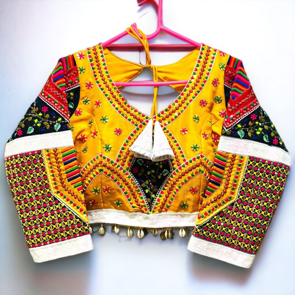 Traditional Multicolor Silk Blouse With Kodi & Sequins - Navratri Special