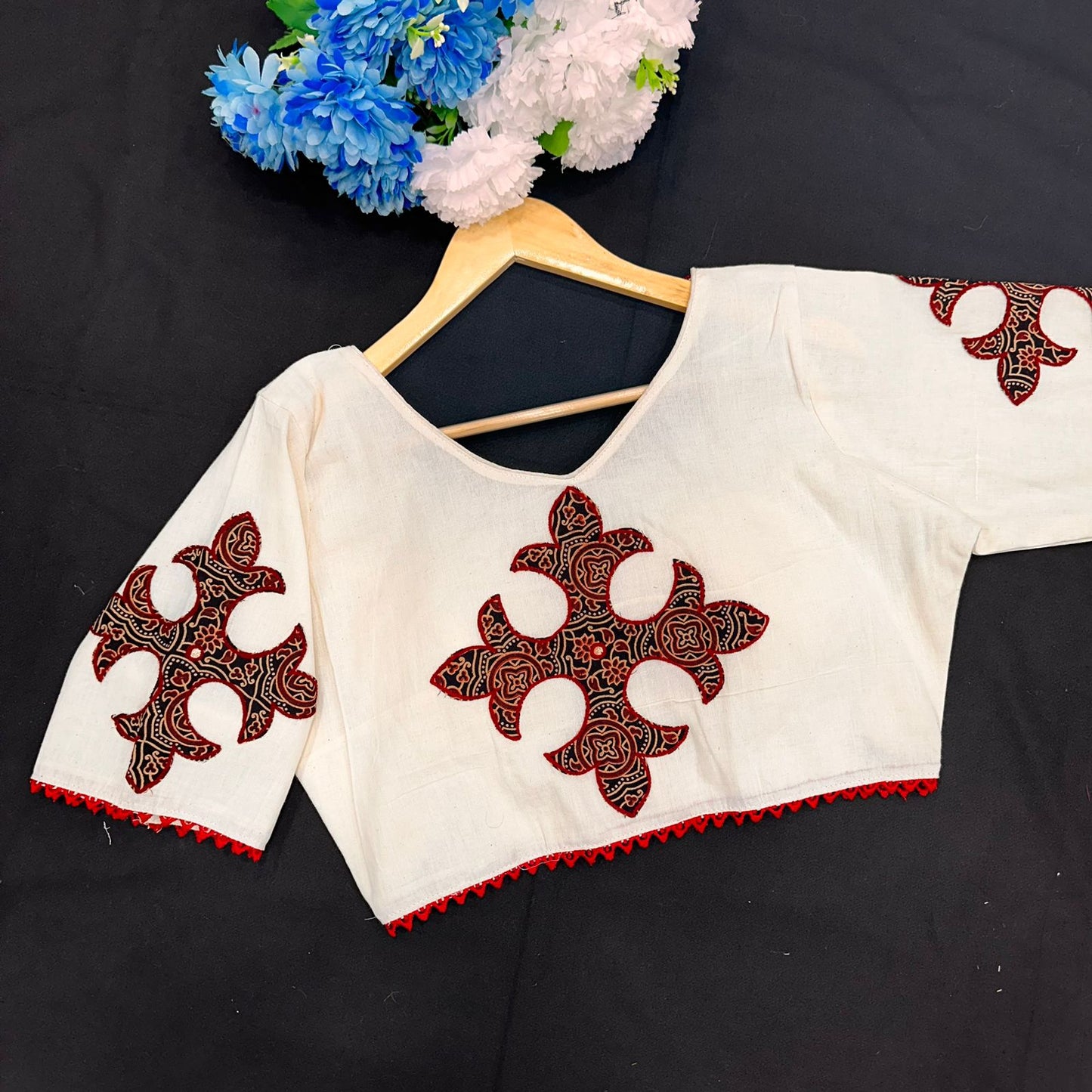 Khadi Cotton Designer Blouse With Ajrakh Patchwork