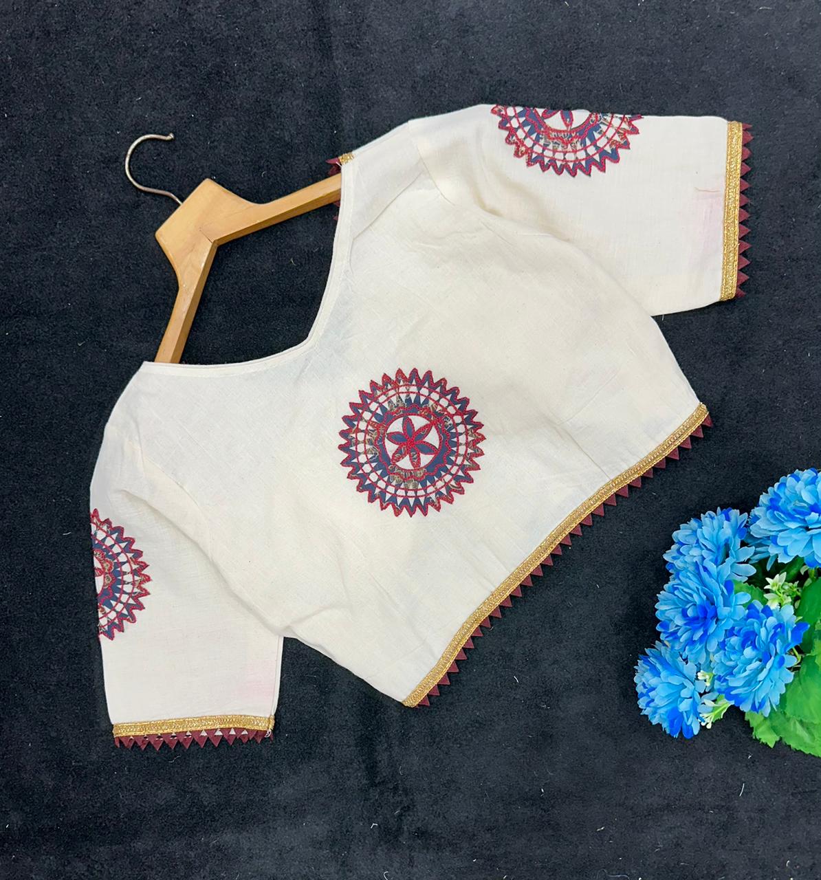 Khadi Cotton Designer Blouse With Ajrakh Patchwork