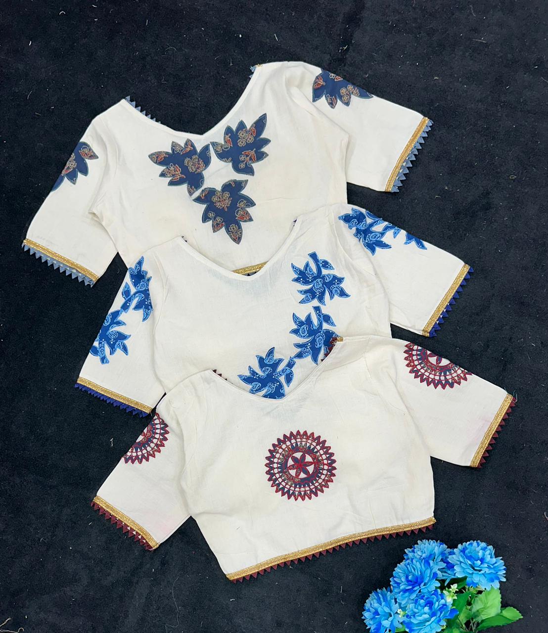 Khadi Cotton Designer Blouse With Ajrakh Patchwork