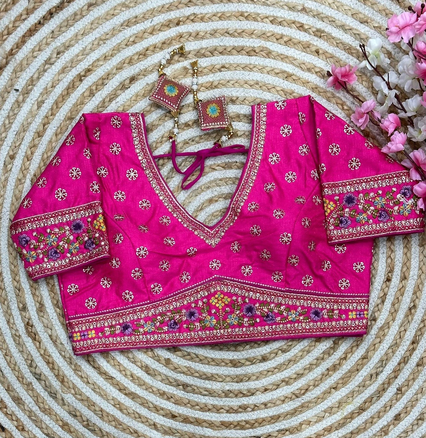 Embroidered Flowers With Sequins Designer Blouse With Latkans