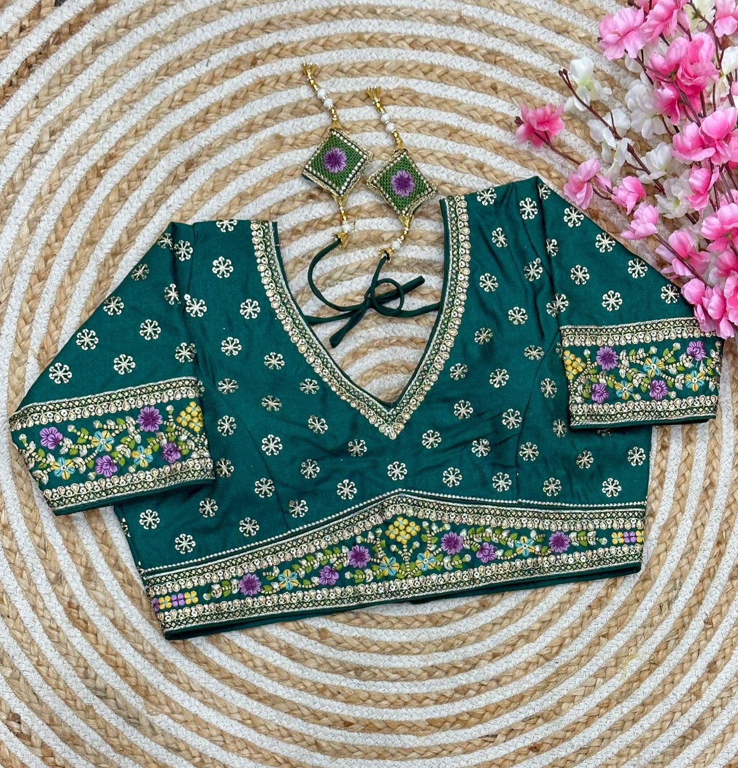 Embroidered Flowers With Sequins Designer Blouse With Latkans