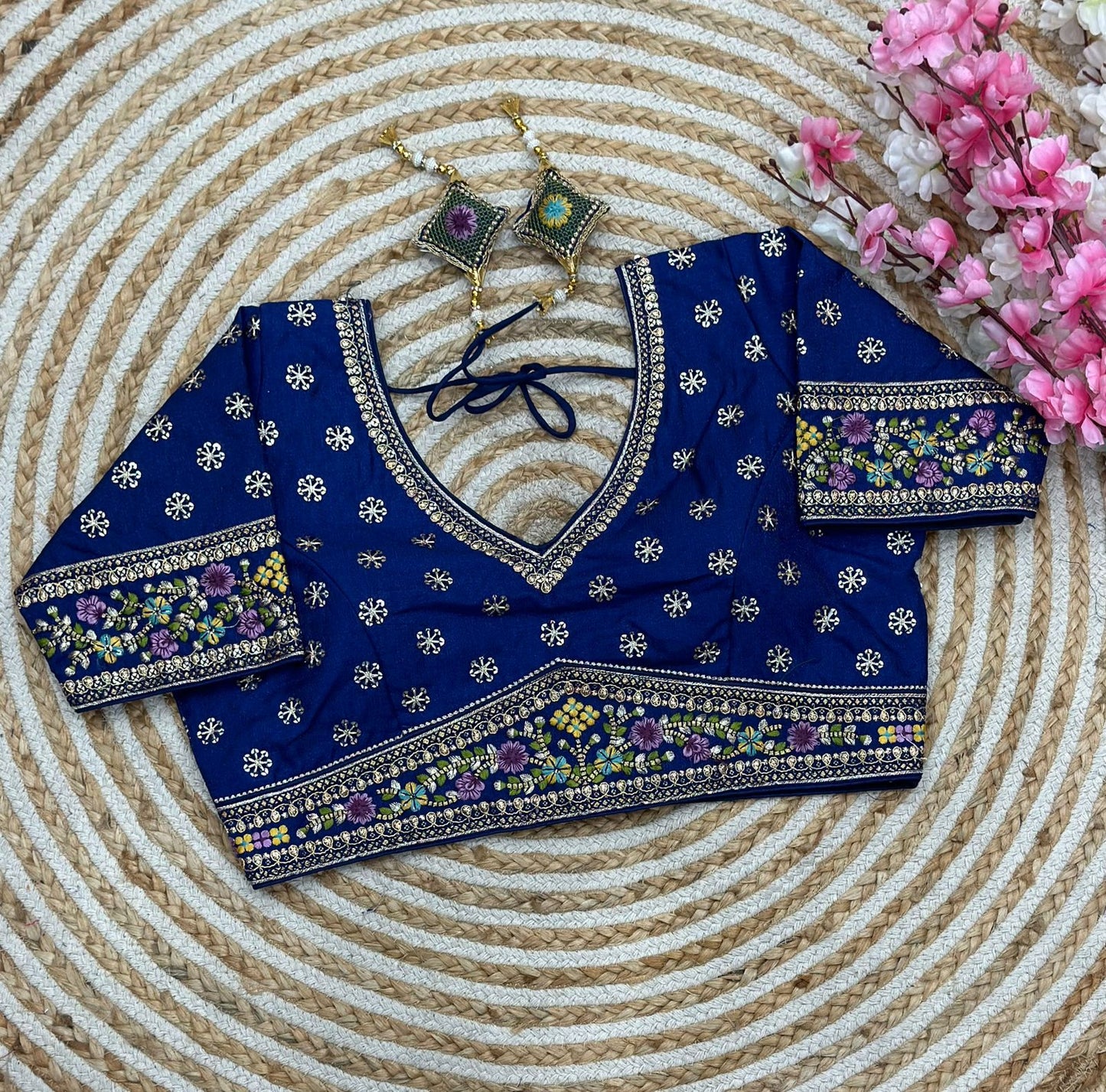 Embroidered Flowers With Sequins Designer Blouse With Latkans