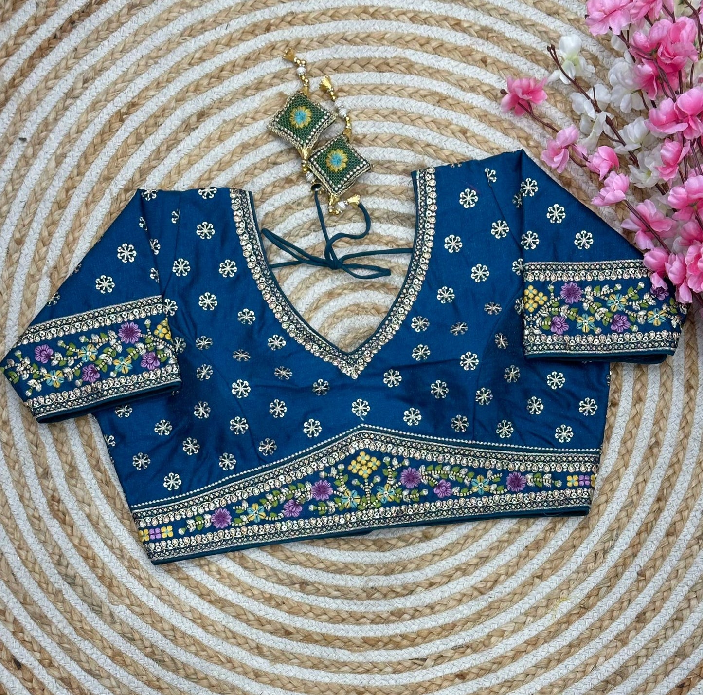 Embroidered Flowers With Sequins Designer Blouse With Latkans