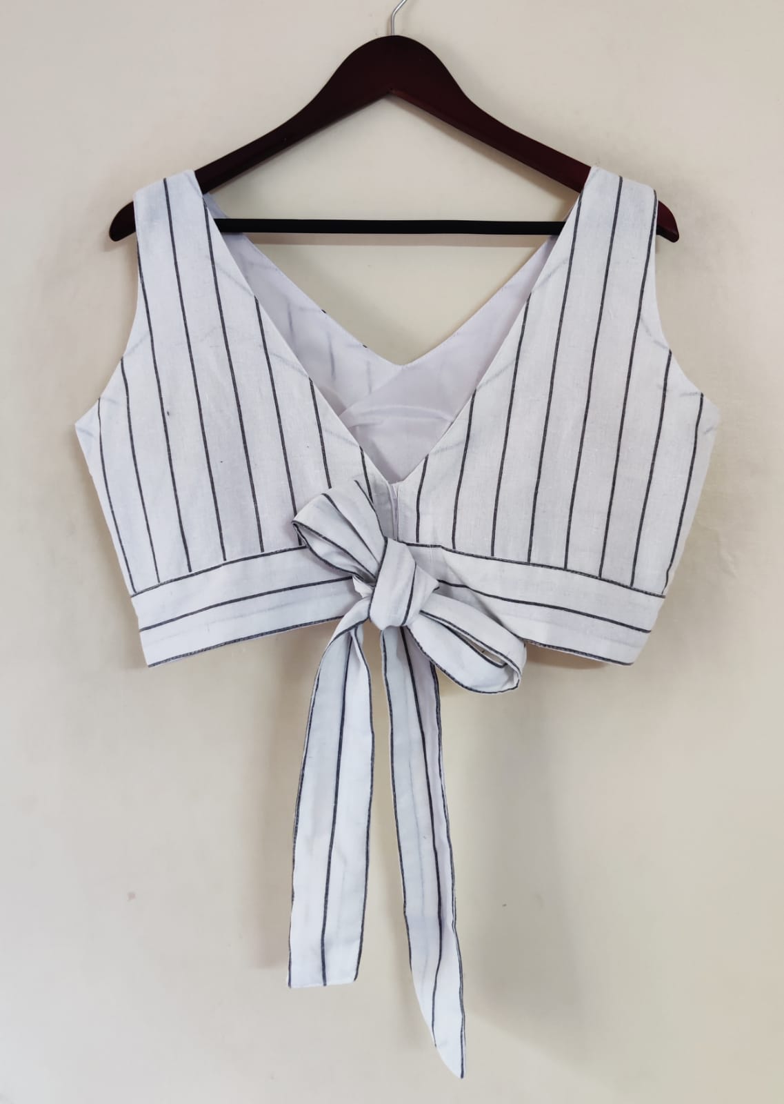 Khadi Cotton Sleeveless Blouse With Back Bow (Attached Sleeves)