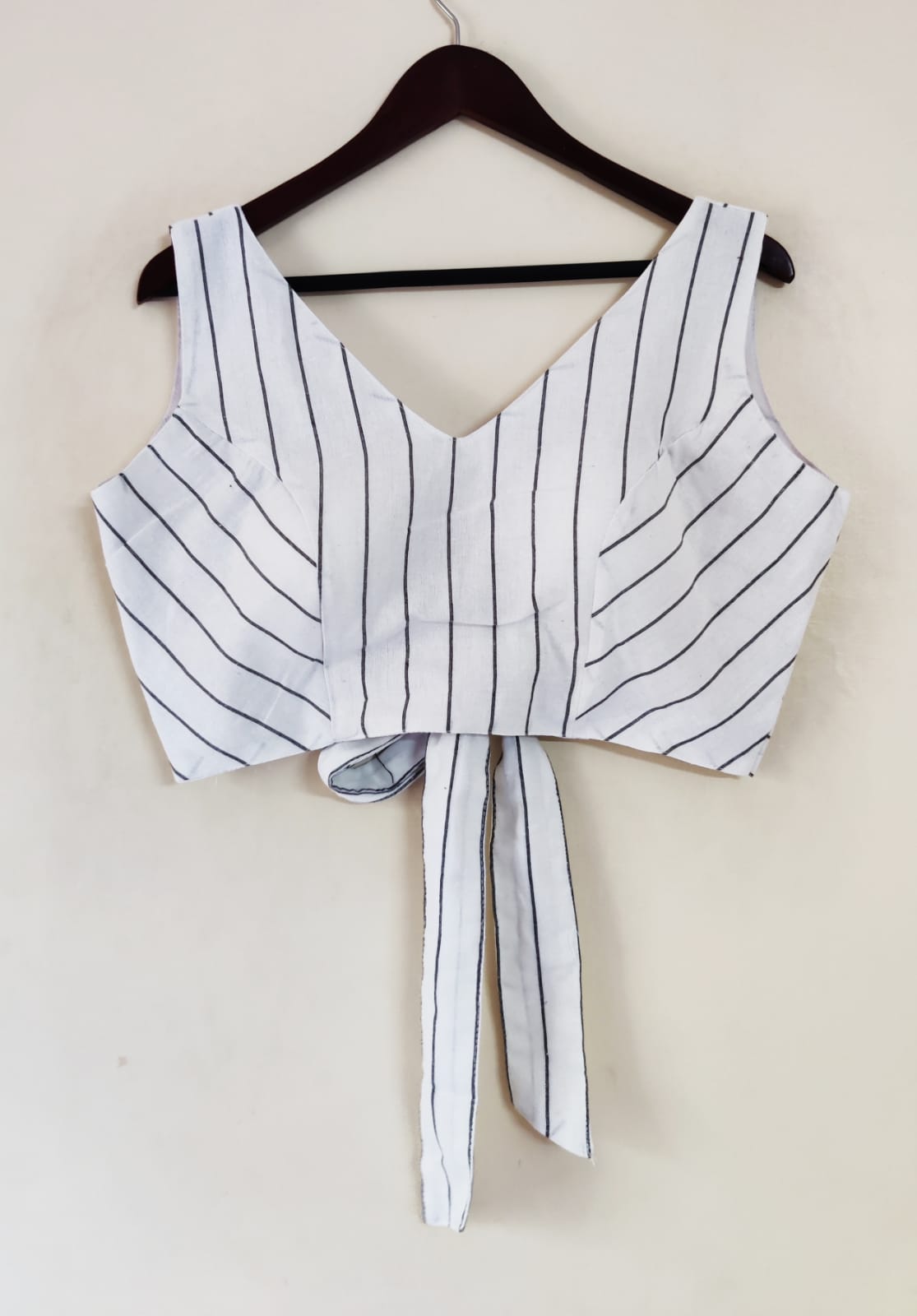 Khadi Cotton Sleeveless Blouse With Back Bow (Attached Sleeves)