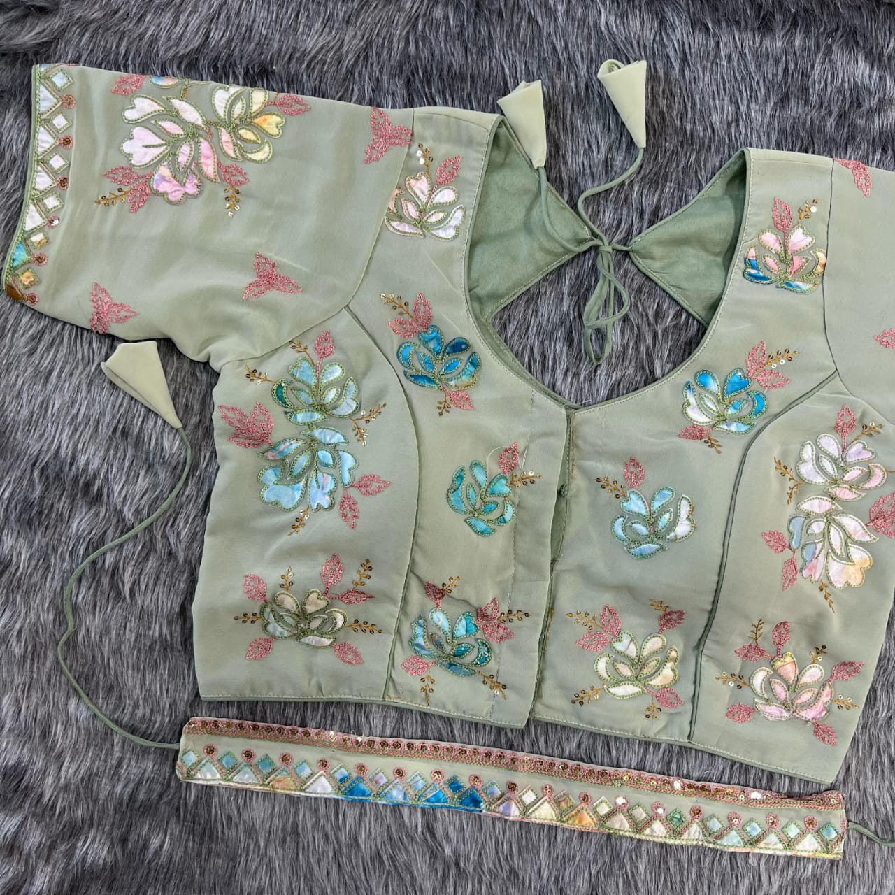 Embroidered Georgette Blouse With Waistbelt