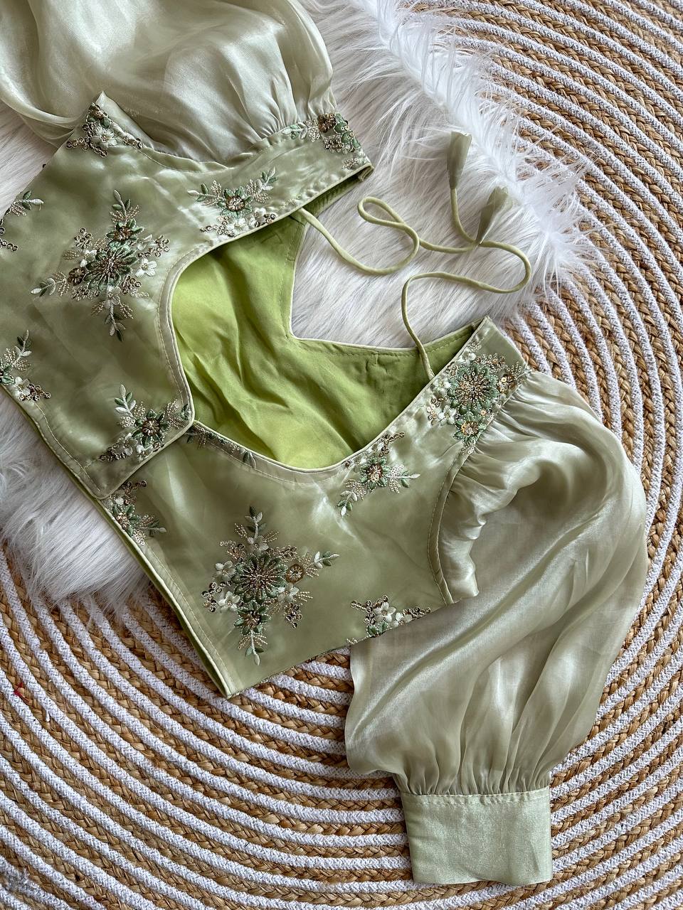 Blooming Organza Designer Silk Blouse With Embroidery