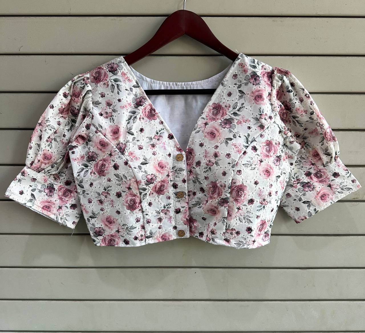 Hakoba Pure Cotton Designer Blouse With Puff Sleeves