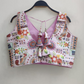 Abstract Digital Printed Raw Silk Designer Blouse With Cording