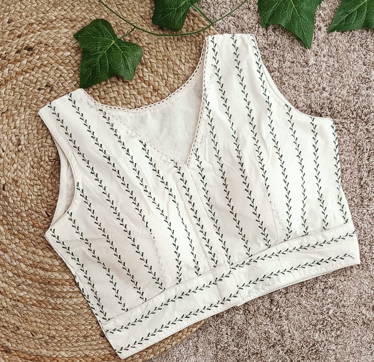 Cambric Cotton Blouse With Linear Embroidery