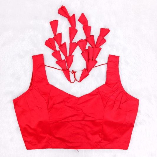 Red Sleeveless Satin Blouse With Latkans