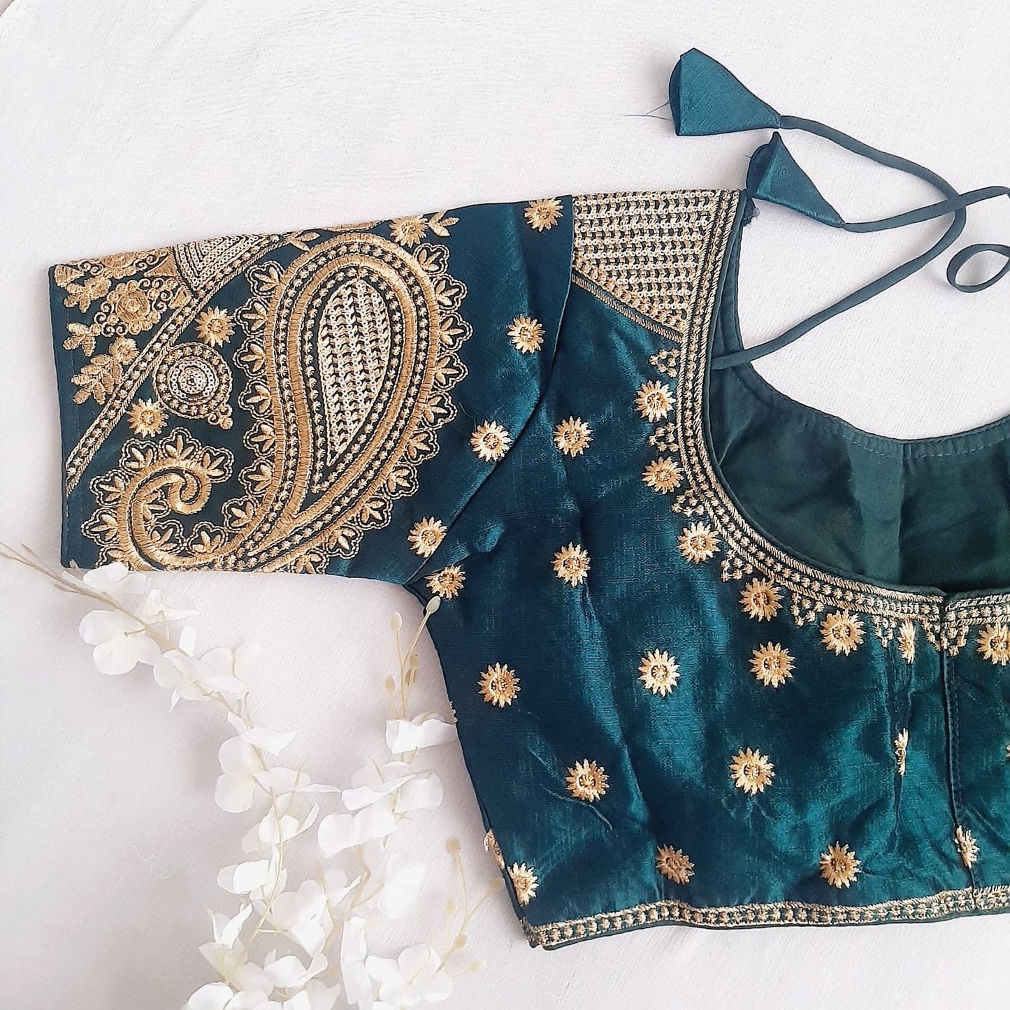 Dark Green Zari Embroidered Phantom Silk Blouse