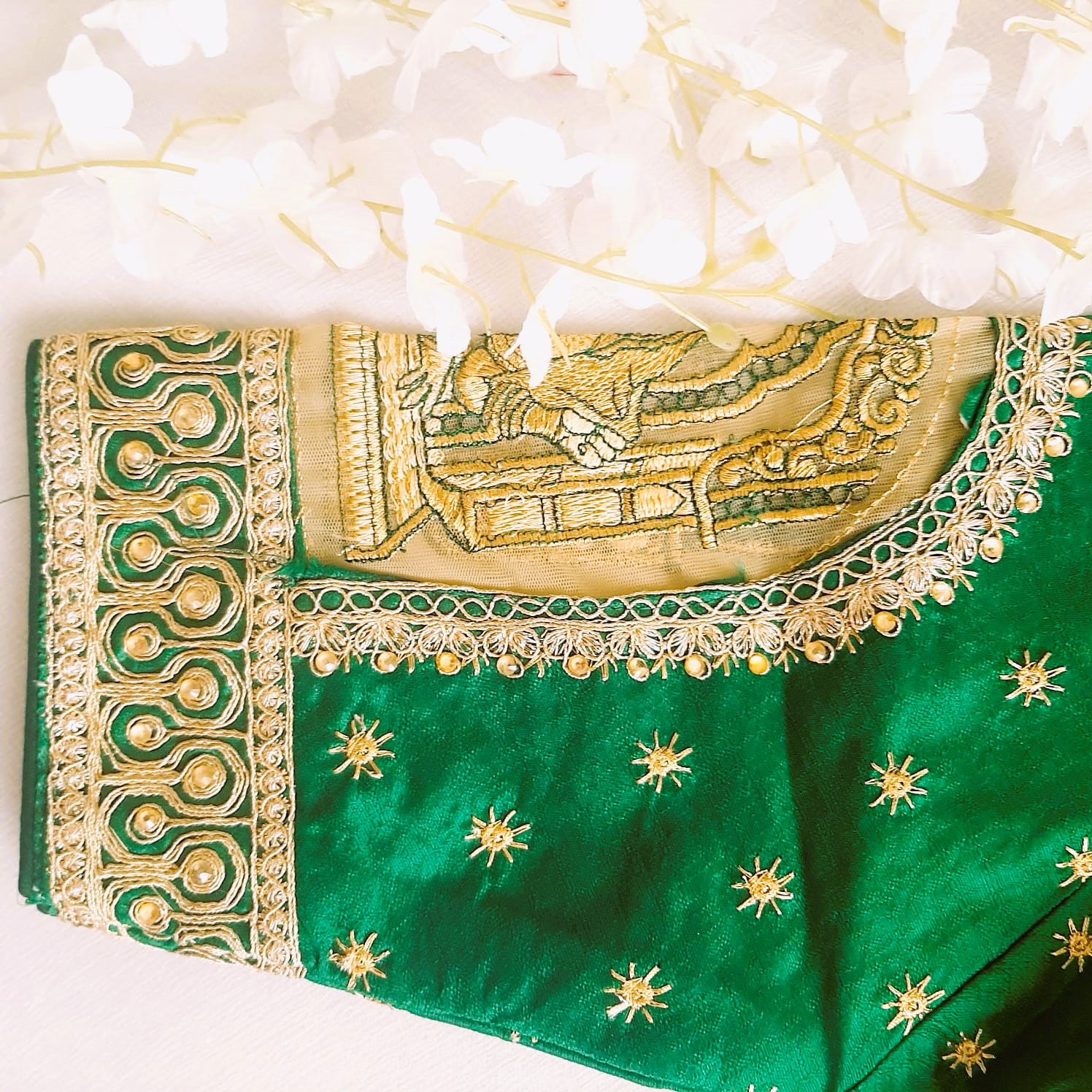 Doli Embroidered Green Phantom Silk Readymade Blouse