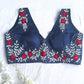 Floral Embroidered Navy Blue Raw Silk Blouse