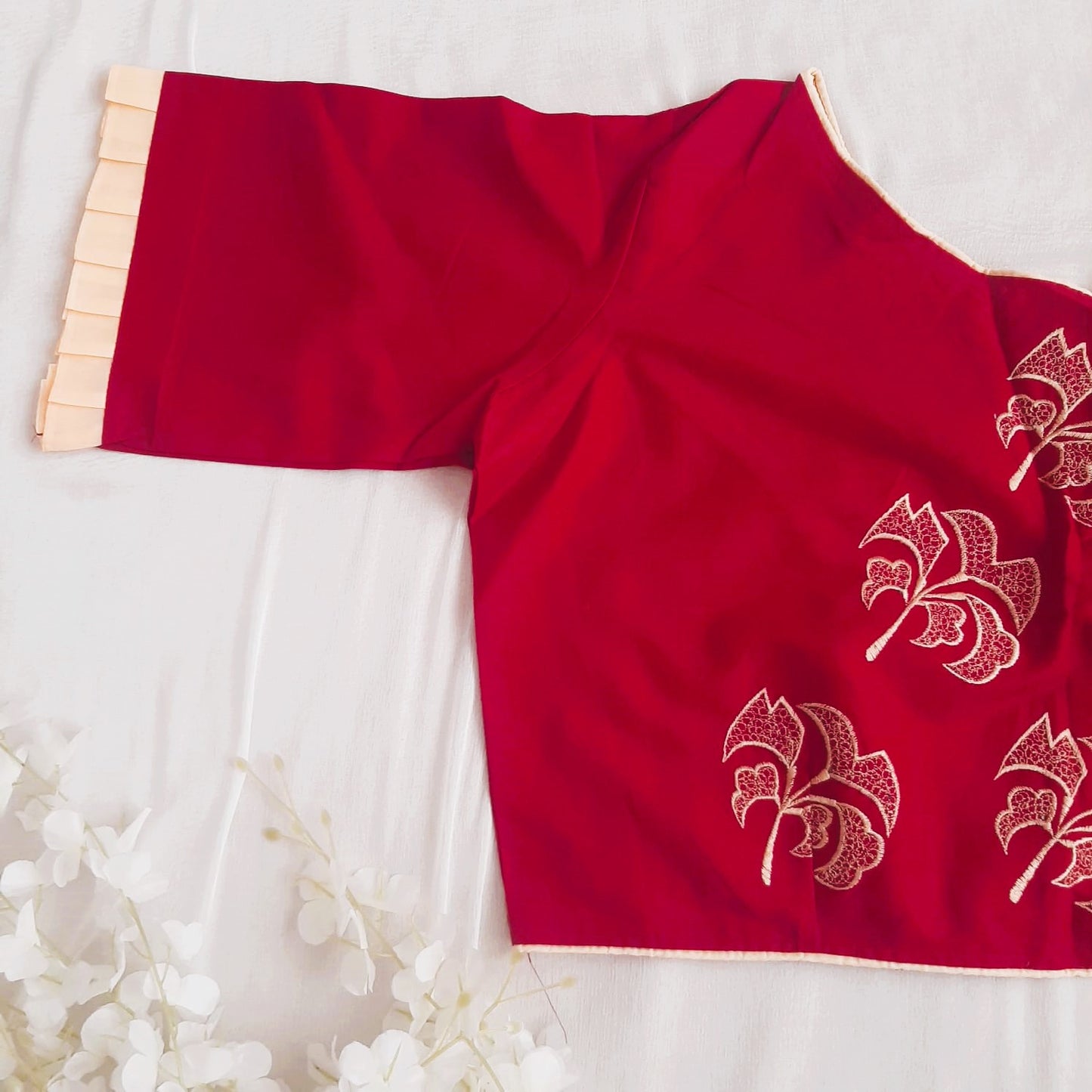 Soft Cotton Maroon Blouse With Palash Flower Embroidery