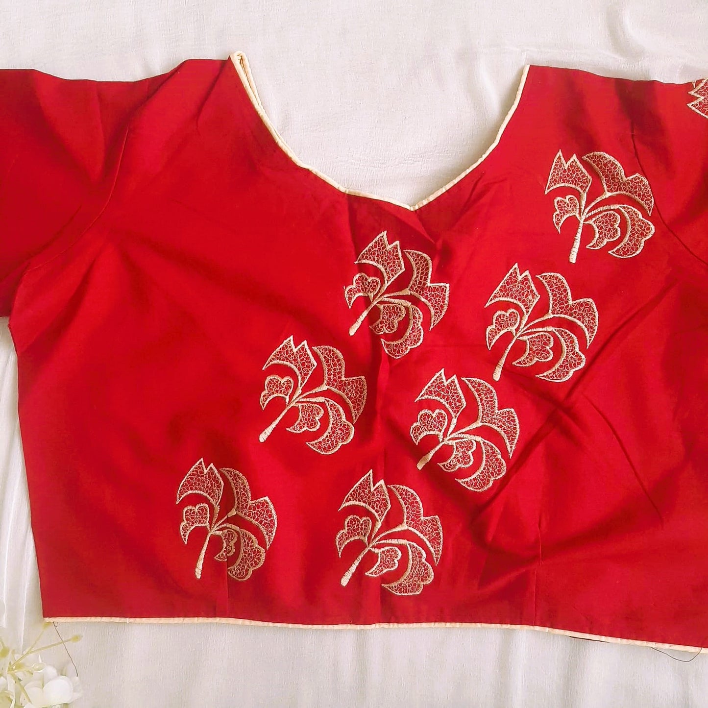 Soft Cotton Maroon Blouse With Palash Flower Embroidery