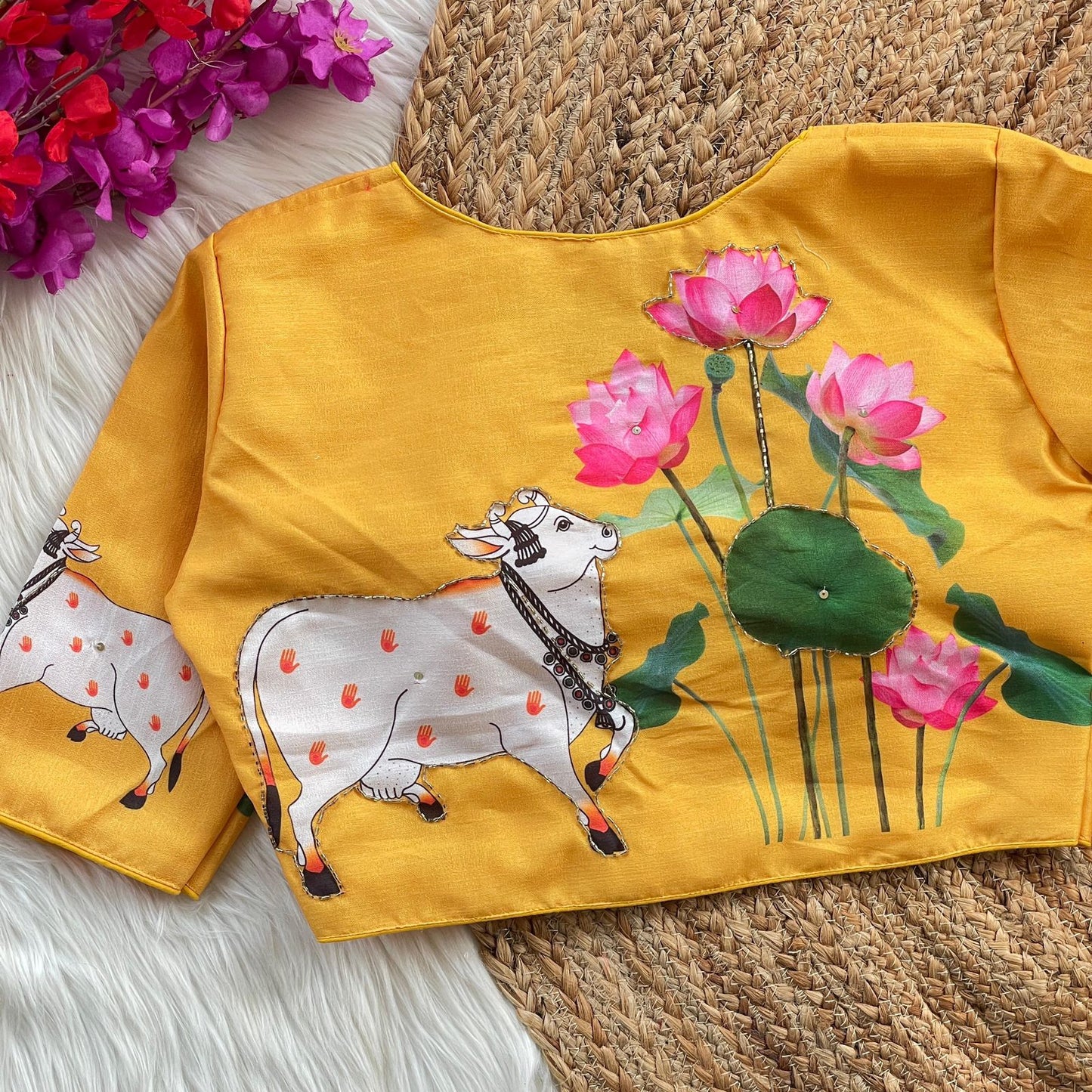 Yellow Pichwai Printed Readymade Blouse